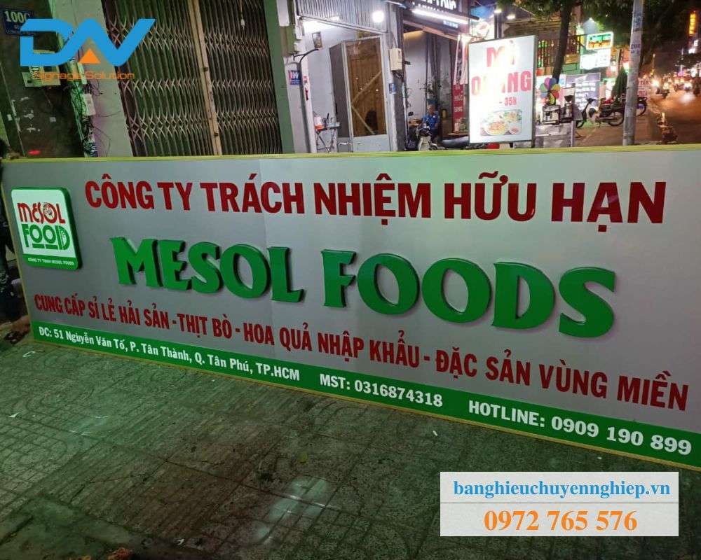 Bảng hiệu quảng cáo cửa hàng Mesol Foods